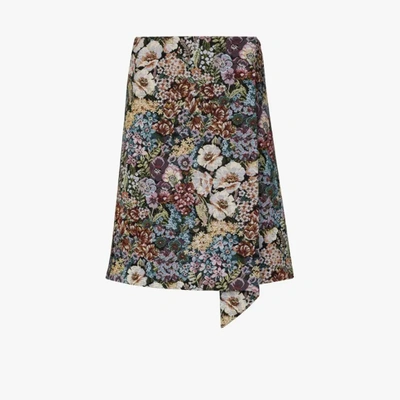 Shop Shushu-tong Floral Jacquard Wrap Skirt In Blue
