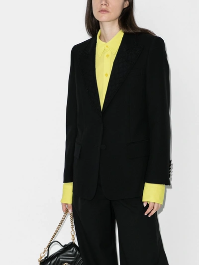 Shop Gucci Logo Embroidered Blazer In Black