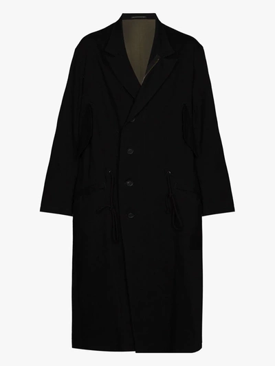 Shop Yohji Yamamoto Black Single-breasted Denim Overcoat