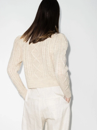 Shop Isabel Marant Étoile White Rianne Puff Sleeve Wool Cardigan