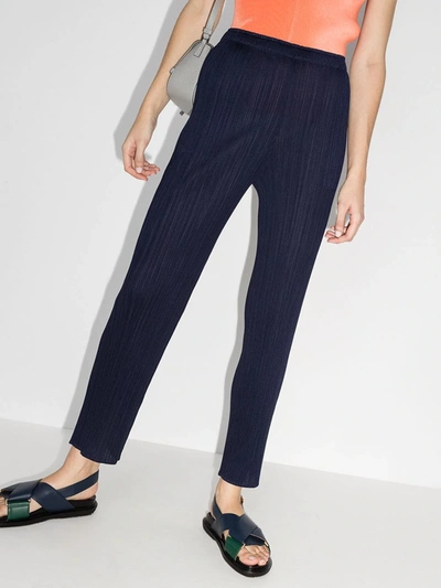 Shop Issey Miyake New Colourful Basics High Waist Plissé Trousers In Blue