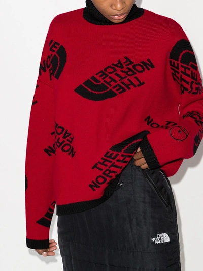 Shop The North Face Logo Intarsia Wool Sweater In Red