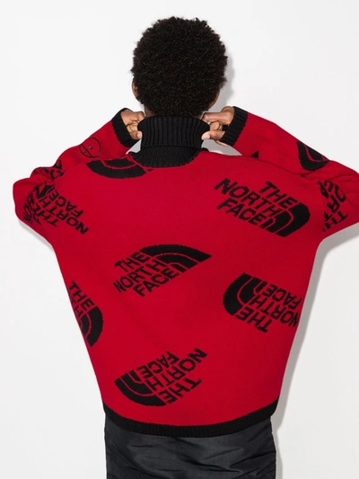 Shop The North Face Logo Intarsia Wool Sweater In Red