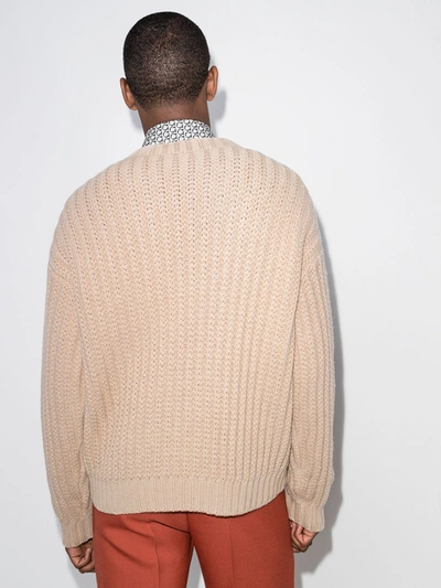 Shop Ferragamo Ribbed Wool Sweater In Neutrals