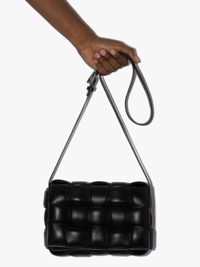 Shop Bottega Veneta Black Padded Cassette Leather Shoulder Bag