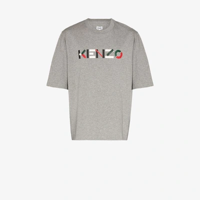 Shop Kenzo Logo Print Cotton T-shirt In Grey