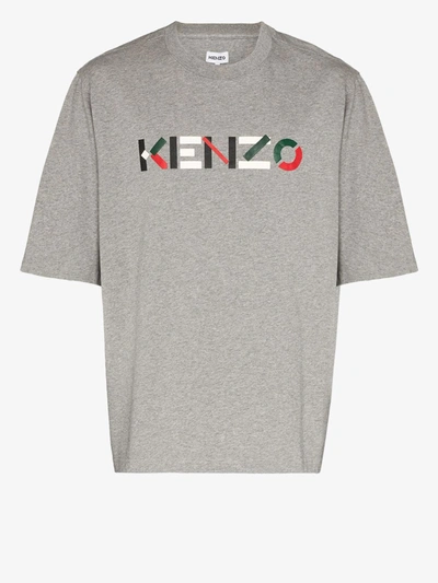 Shop Kenzo Logo Print Cotton T-shirt In Grey