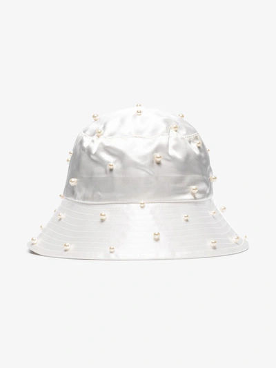 Shop Jennifer Behr White Mallorie Embellished Silk Bucket Hat