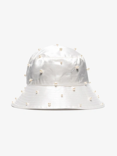 Shop Jennifer Behr White Mallorie Embellished Silk Bucket Hat