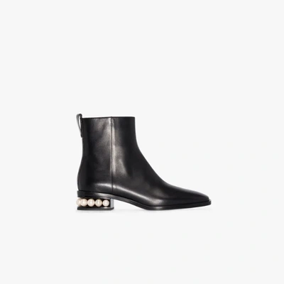 Shop Nicholas Kirkwood Black Casati 30 Leather Pearl Heel Boots