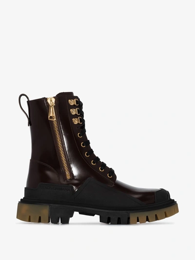 Shop Dolce & Gabbana Brown Combat Leather Boots