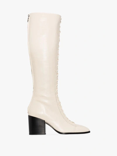 Shop Aeyde White Britta 75 Knee-high Leather Boots In Neutrals