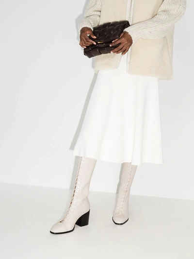 Shop Aeyde White Britta 75 Knee-high Leather Boots In Neutrals