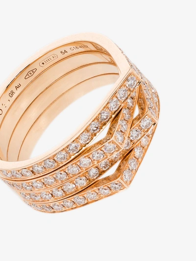 Shop Repossi 18k Rose Gold Antifer 4 Rows Diamond Ring In Yellow