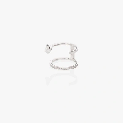 Repossi 18kt White Gold And Diamond Serti Sur Vide Ring In Silver