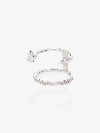 Repossi 18kt White Gold And Diamond Serti Sur Vide Ring In Silver