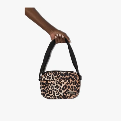 Shop Ganni Multicoloured Leopard Print Cross Body Bag In Black