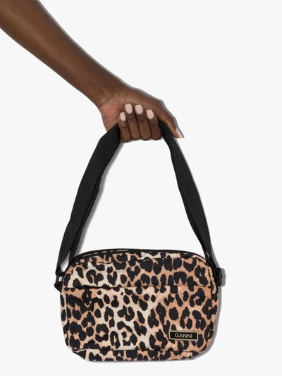 Shop Ganni Multicoloured Leopard Print Cross Body Bag In Black