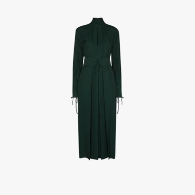 Shop Victoria Beckham Mock Neck Pleated Midi Dress In Green