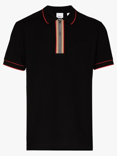 Shop Burberry 'waltham' Poloshirt Mit Streifen In Black
