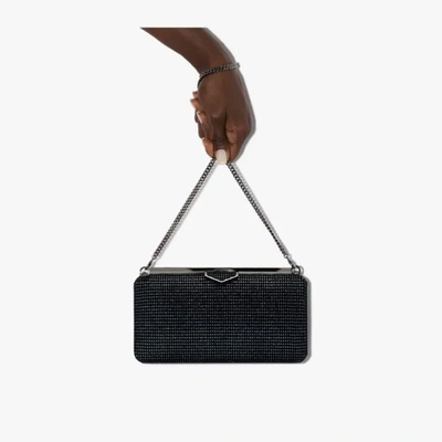 Shop Jimmy Choo Black Ellipse Glitter Velvet Clutch Bag