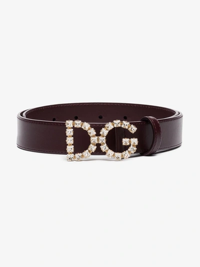 Shop Dolce & Gabbana Purple Dg Crystal Logo Leather Belt