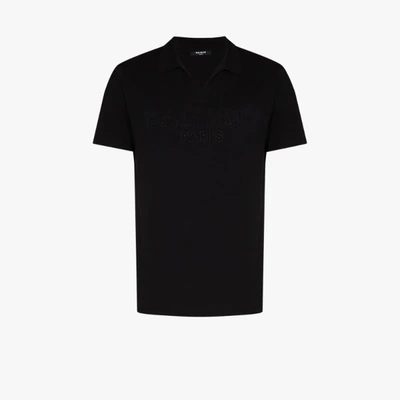 Shop Balmain Embossed Logo Polo Shirt In Black