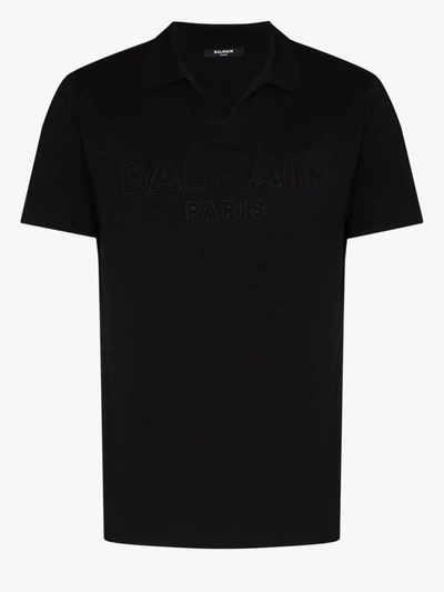 Shop Balmain Embossed Logo Polo Shirt In Black