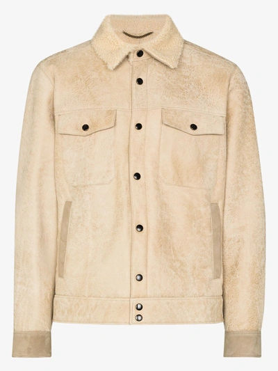 Shop Ajmone Neutrals Cervino Suede Shearling Jacket