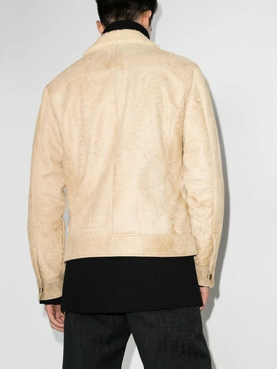 Shop Ajmone Neutrals Cervino Suede Shearling Jacket