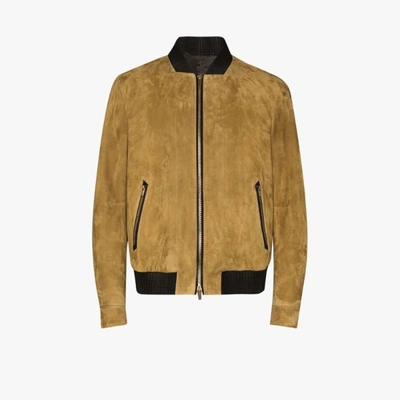 Shop Ajmone Fiore Suede Bomber Jacket In Brown