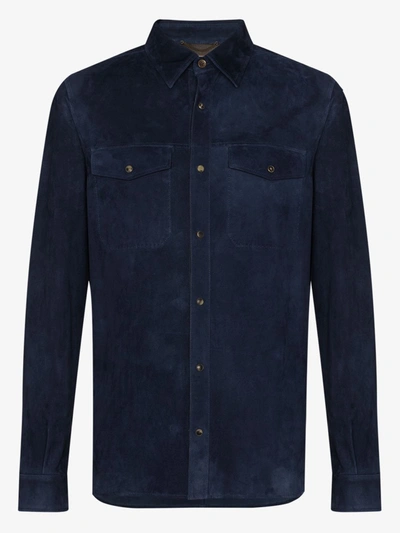 Shop Ajmone Cervino Suede Jacket In Blue