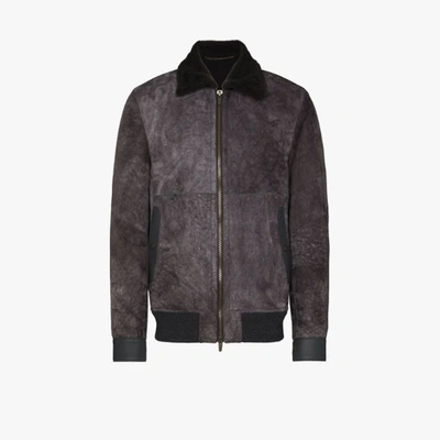 Shop Ajmone Lacon Suede And Shearling Bomber Jacket In Grey