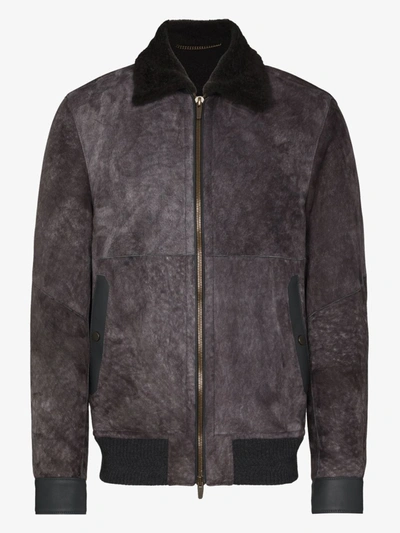 Shop Ajmone Lacon Suede And Shearling Bomber Jacket In Grey