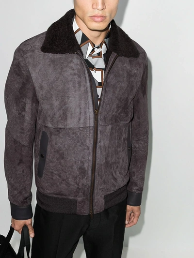 Shop Ajmone Lacon Suede And Shearling Bomber Jacket In Grey