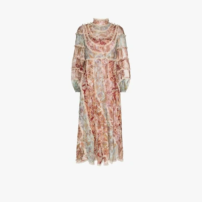 Shop Zimmermann Ladybeetle Printed Ruffled Dress In Pink