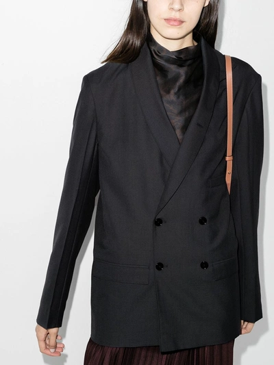 Shop Lemaire Grey Belted Double-breasted Blazer