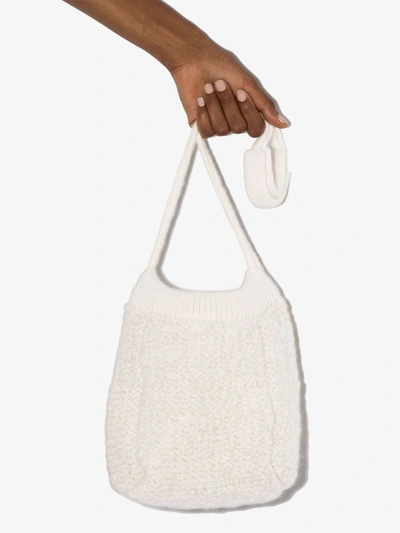 Shop Jil Sander White Knitted Bucket Bag