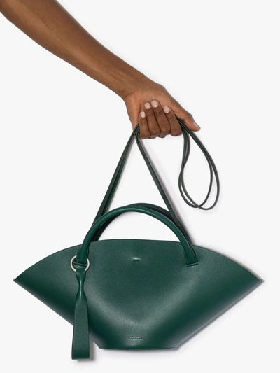 Shop Jil Sander Green Sombrero Small Leather Tote Bag