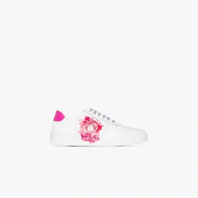 Shop Versace Ilus Watercolour Medusa Sneakers In White