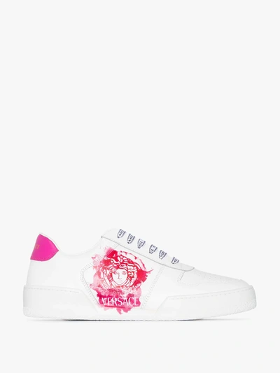 Shop Versace Ilus Watercolour Medusa Sneakers In White