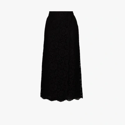 Shop Valentino Black Lace Midi Skirt