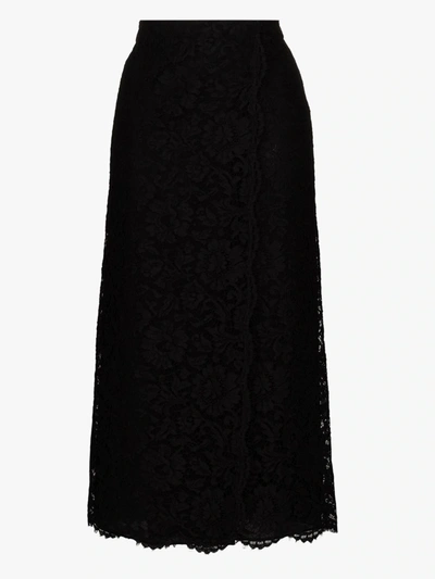 Shop Valentino Black Lace Midi Skirt