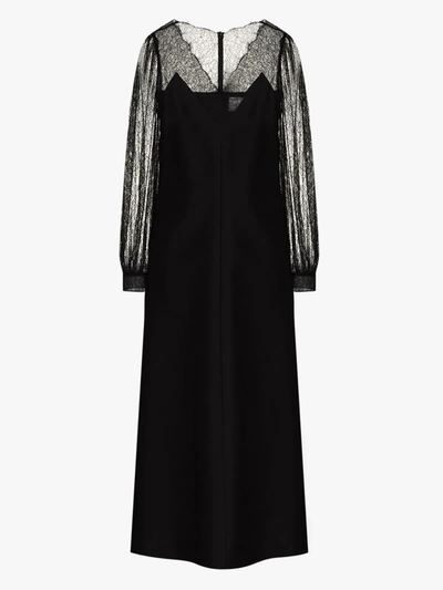 Shop Valentino Lace Detail Midi Dress In Black