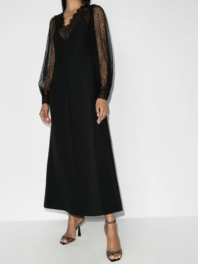 Shop Valentino Lace Detail Midi Dress In Black