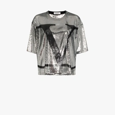 Shop Valentino Vlogo Sequin T-shirt In Silver