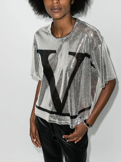 Shop Valentino Vlogo Sequin T-shirt In Silver