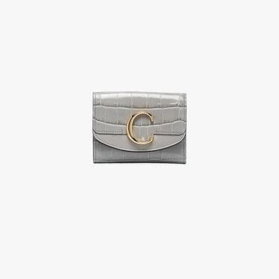 Shop Chloé Grey C Mock Croc Leather Wallet