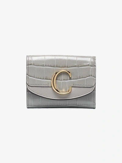 Shop Chloé Grey C Mock Croc Leather Wallet