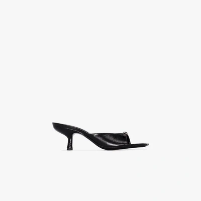 Shop By Far Erin 50 Crystal Buckle Leather Mules In Black